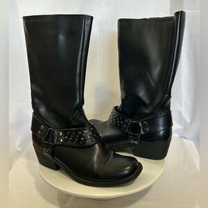 Autumn Run - Black Faux Leather Studded Women's Boots